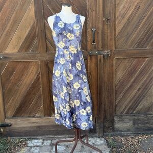 All that Jazz Blue and Yellow Floral Sleeveless Dress 8 w laces